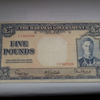 XRARE. BAHAMAS £ 5 POUNDS 1936 год. , снимка 1 - Нумизматика и бонистика - 36107212