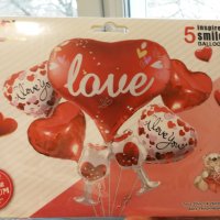 Страхотни високо качество комплект фолиеви балони за влюбени обичам те деня на любовта 5бр сърца , снимка 3 - Декорация - 35725464