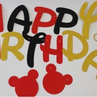 Happy birthday Мики Мини Маус картонен брокатен банер парти гирлянд декор рожден ден , снимка 1 - Други - 41425571