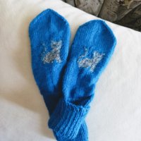 Ръчно плетени детски чорапи от вълна. Дължина на ходилото 17 см, снимка 2 - Чорапи - 41041486