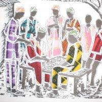 Художествена картичка върху текстилна основа-Мъже в Африка, снимка 3 - Други ценни предмети - 39725841