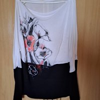 Дамска блуза с дълъг ръкав фин памук бяла отпред с цветя ., снимка 2 - Тениски - 41117728