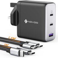 USB C зарядно, NOVOO 120W лаптоп GaN зарядно устройство,PD3.0, 3 порта, снимка 1 - Други - 44398518