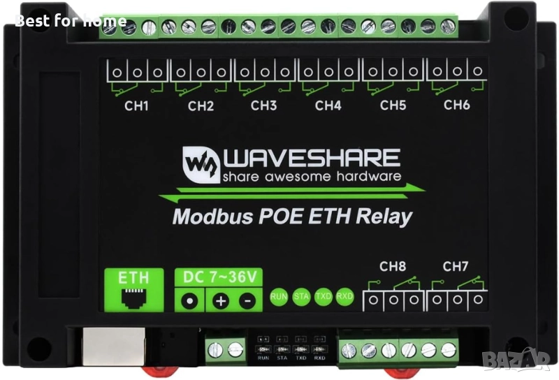 Waveshare 8-канален Ethernet релеен модул, снимка 1