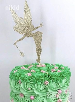  Tinker Bell Фея зън зън камбанка феичка пластмасов златист топер декор украса за торта, снимка 1