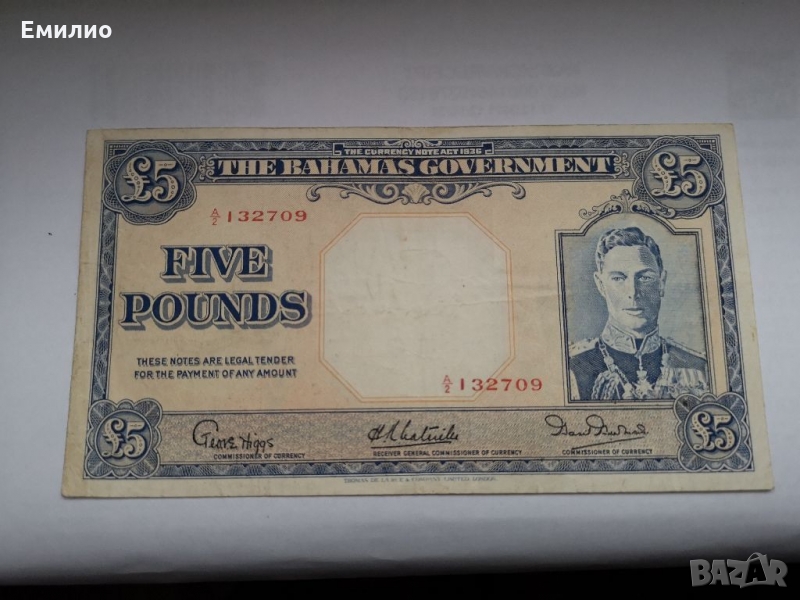 XRARE. BAHAMAS £ 5 POUNDS 1936 год. , снимка 1