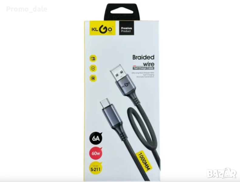 Кабел за зареждане 100см KLGO S-211, Type-C, FAST CHARGING, снимка 1