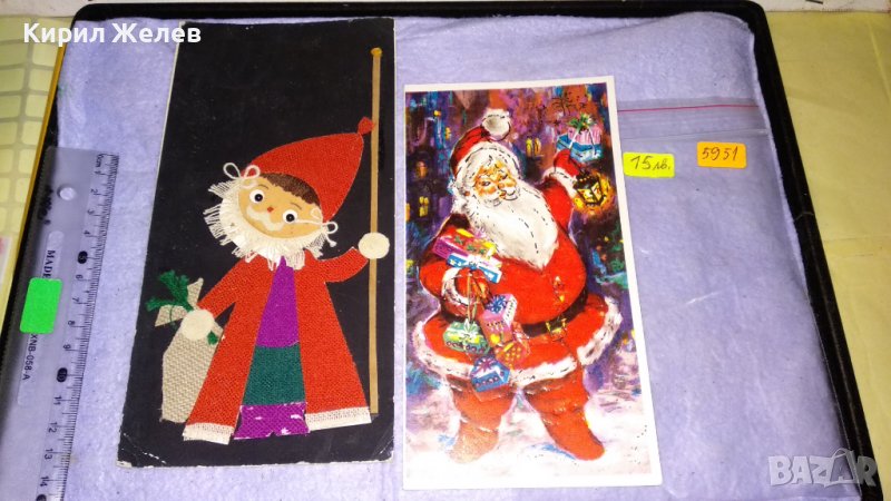 2 КОЛЕДНИ СИМПАТИЧНИ ПОЩЕНСКИ КАРТИЧКИ ЕДНАТА РЪЧНА АРТ ИЗРАБОТКА КОЛЕДАР 5951, снимка 1