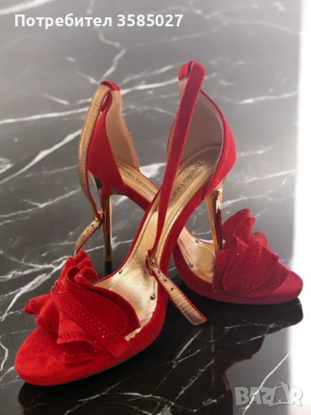 Дамски елегантни червени сандали със златен ток 10 см, 37 номер, снимка 1