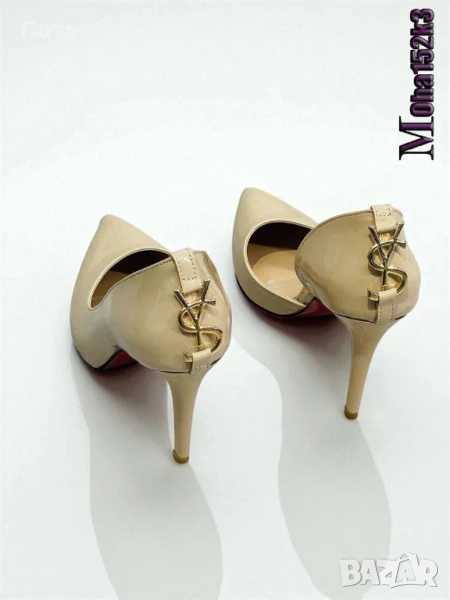  Saint Laurent дамски обувки на ток лачени кафяви и бежови, снимка 1