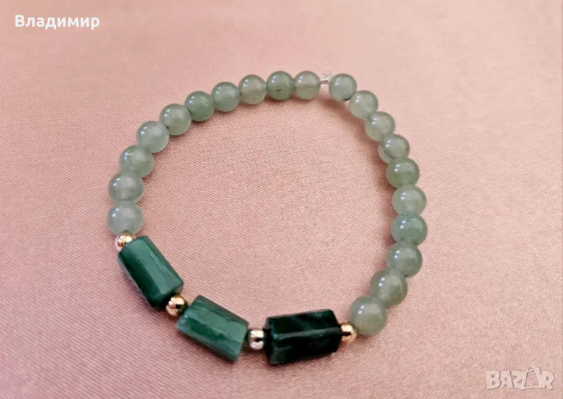 Гривна ръчна изработка със смарагд и зелен авантюрин , снимка 1