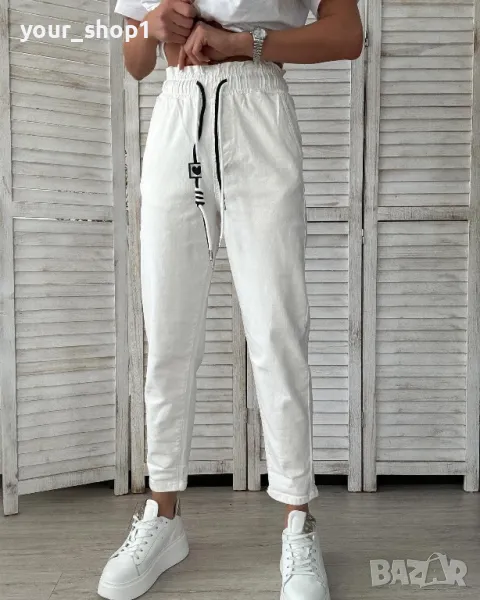 Дамски дънки в бяло mom fit ластична талия , снимка 1