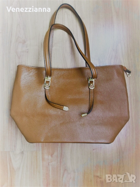 Дамска чанта в цвят коняк,естествена кожа, снимка 1