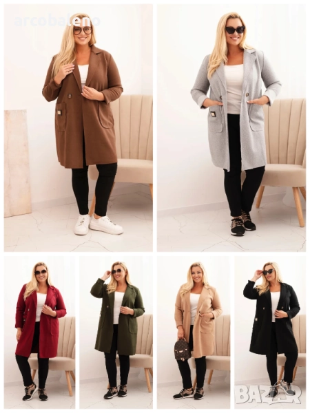 Елегантно дамско палто Plus Size с яка и големи джобове, 8цвята , снимка 1