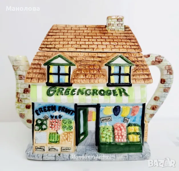 Ръчно рисуван фин керамичен чайник Annie Row, Greengrocer., снимка 1