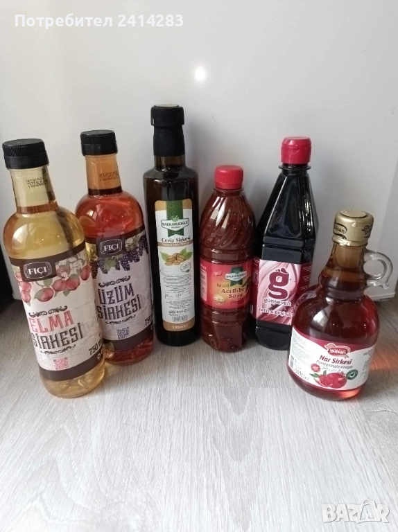 Различни видове турски оцет-ябълков, винен, орех, нар, сос нар, снимка 1