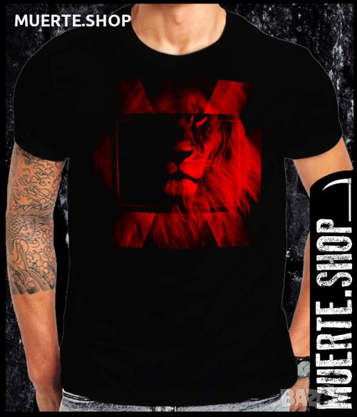Черна тениска с щампа RED LIGHT LION, снимка 1