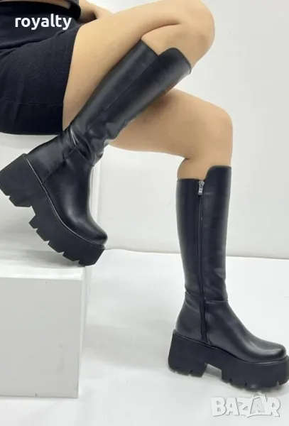 Ботуши на платформа - черна кожа, снимка 1
