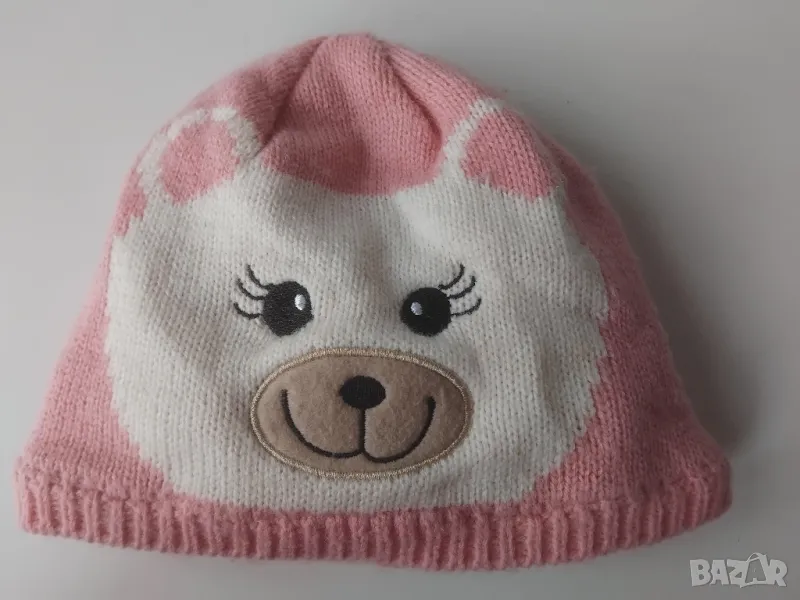 Мека розова зимна детска шапка с мече, снимка 1