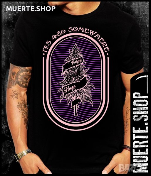 Черна тениска с щампа 420 PURPLE HAZE, снимка 1