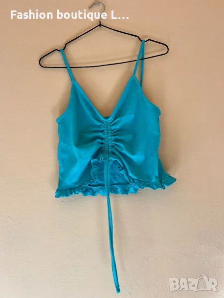 Син памучен кроп топ с връзки отпред 🩵 S размер 🩵, снимка 1