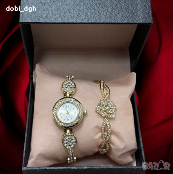 Елегантен комплект часовник и гривна с камъни цирконии, снимка 1