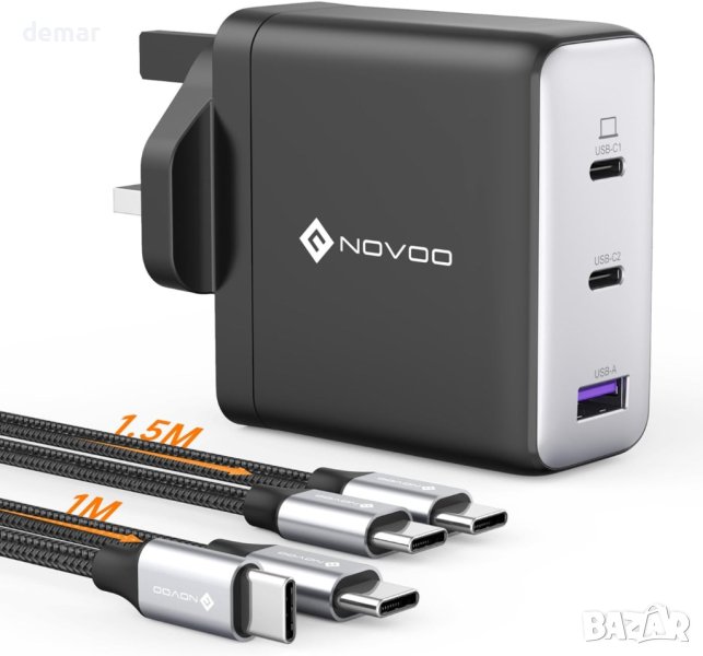 USB C зарядно, NOVOO 120W лаптоп GaN зарядно устройство,PD3.0, 3 порта, снимка 1