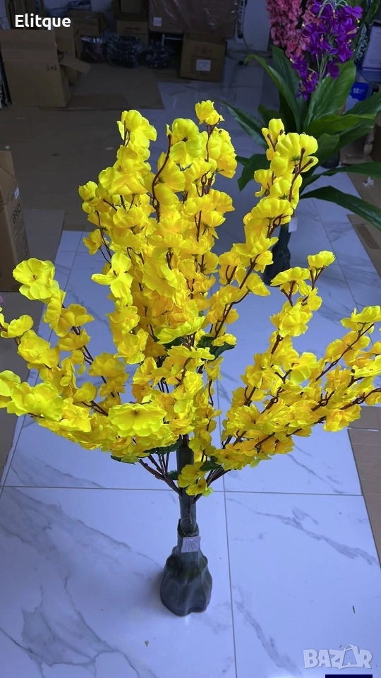 Декоративно изкуствено цвете с жълти цветове, 100см, снимка 1