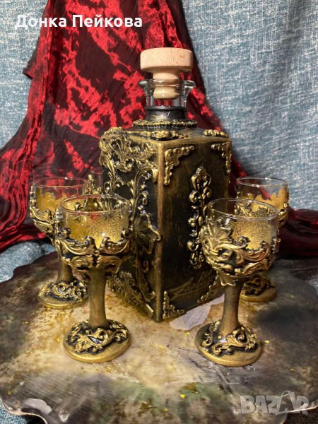 Ръчно изработен сервиз за аперитив от 7 части в злато, снимка 1