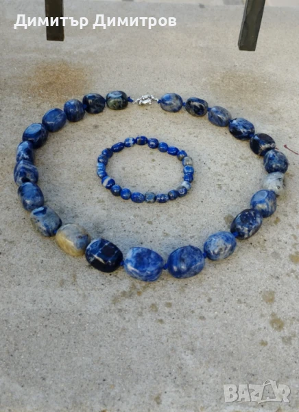 Дамски комплект колие и гривна от лапис лазули. Бижута Луди гъби. Идея за подарък., снимка 1