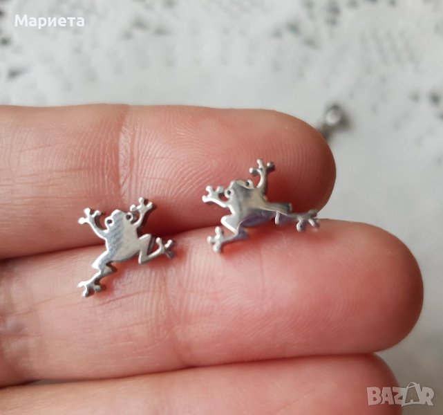 Малки обеци жаби Сладки обеци с жаби Стоманени Обеци Бижута , снимка 1