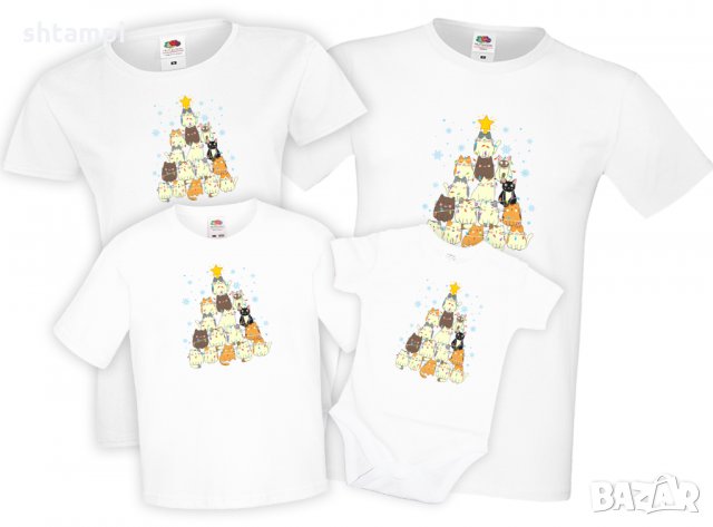 Семеен комплект Коледна елха котки 