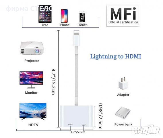 Преходник STELS, Кабел от Lightning към HDMI за iPhone, iPad, iPod, снимка 3 - Аксесоари за Apple - 40191590