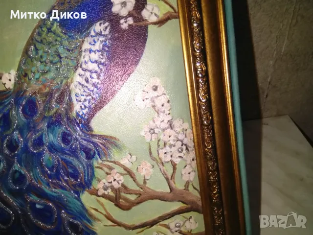 Картина Кралски Паун с инкрустирани кристалчета върху кожено платно нова 29х38см  и 217х302мм, снимка 9 - Картини - 48513408