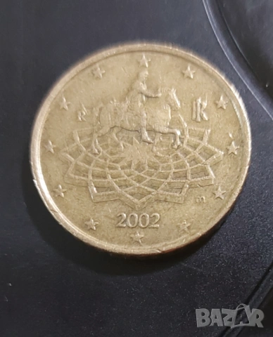 Монета 50 цента € Италия 2002 , снимка 2 - Нумизматика и бонистика - 53750576
