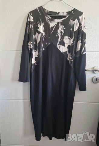 Дамска къса рокля с 3/4 ръкав тип туника размер: М/Л материя: памук цвят: черна с акцент в горната ч