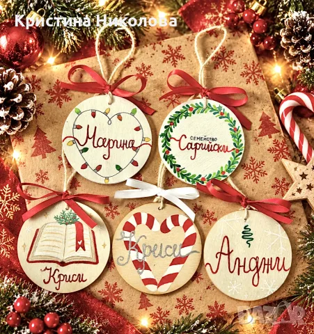 КОЛЕДНИ ИГРАЧКИ РЪЧНО РИСУВАНИ, снимка 2 - Декорация за дома - 56373866