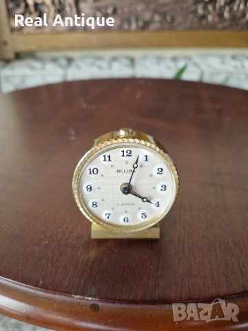 Рядък антикварен колекционерски бронзов мини механичен будилник Deluxe , снимка 1