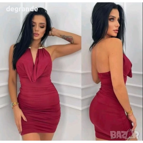 Права рокля за парти с метален златист аксесоар, снимка 2 - Рокли - 52593852