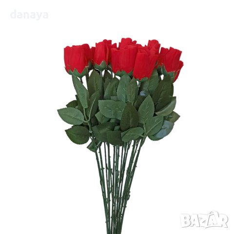 3752 Изкуствена червена роза за декорация, 65 см, снимка 3 - Изкуствени цветя - 41057864