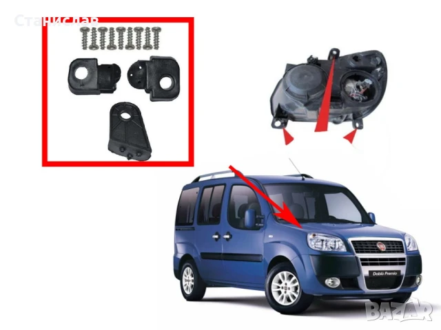 Комплект щипки за захващане на фар Fiat Doblo MK1 Facelift, снимка 3 - Части - 50644791