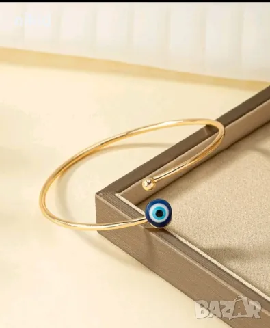 твърда отворена метална дамска гривна Окото на Назар, снимка 4 - Гривни - 49876469