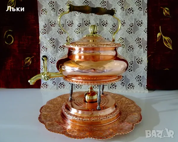 Меден чайник с кранче,диспенсър,стойка,спиртник,поднос. , снимка 11 - Антикварни и старинни предмети - 56009785