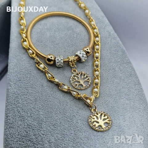 комплект колие и гривна от медицинска стомана 18 карата златно покритие