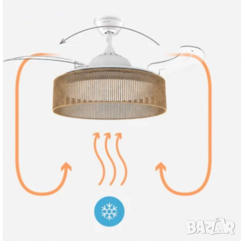 Brizy Bright Rattan – Вентилатор за таван с лампа и функция лято/зима, снимка 5 - Вентилатори - 52185031