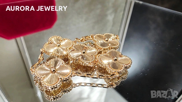 Van Cleef & Arpels VCA Rose Gold Clear 5 Motifs Vintage Alhambra Дамска Гривна, снимка 7 - Гривни - 53399214