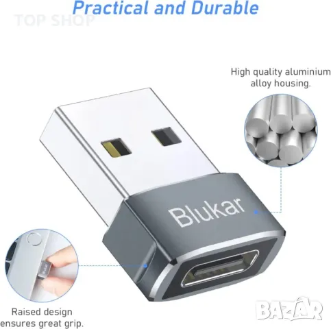 Blukar USB C женски към USB мъжки адаптер, [3 пакета] Тип C към USB A конвертор за бързо зареждане и