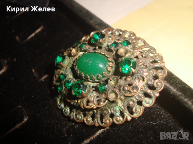 СТАРИННА АРТ ДЕКО БРОНЗОВА ПОСРЕБРЕНА СКЪПОЦЕННА БРОШКА с ПЕРИДОТ-  ОЛИВИН и ЗЕЛЕН АХАТ 25073, снимка 6 - Антикварни и старинни предмети - 34529608