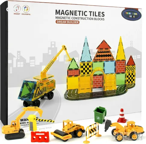 Детски строителни магнитни блокчета пътни части, 3 строителни камиони, снимка 7 - Образователни игри - 47978923