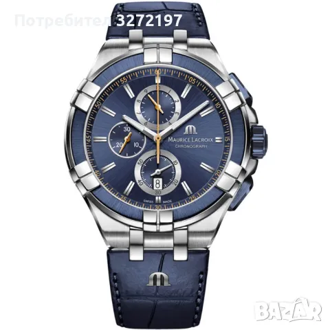 Kварцов часовник MAURICE LACROIX Special Edition,хронограф,дата,кожена каишка, снимка 6 - Мъжки - 49864099